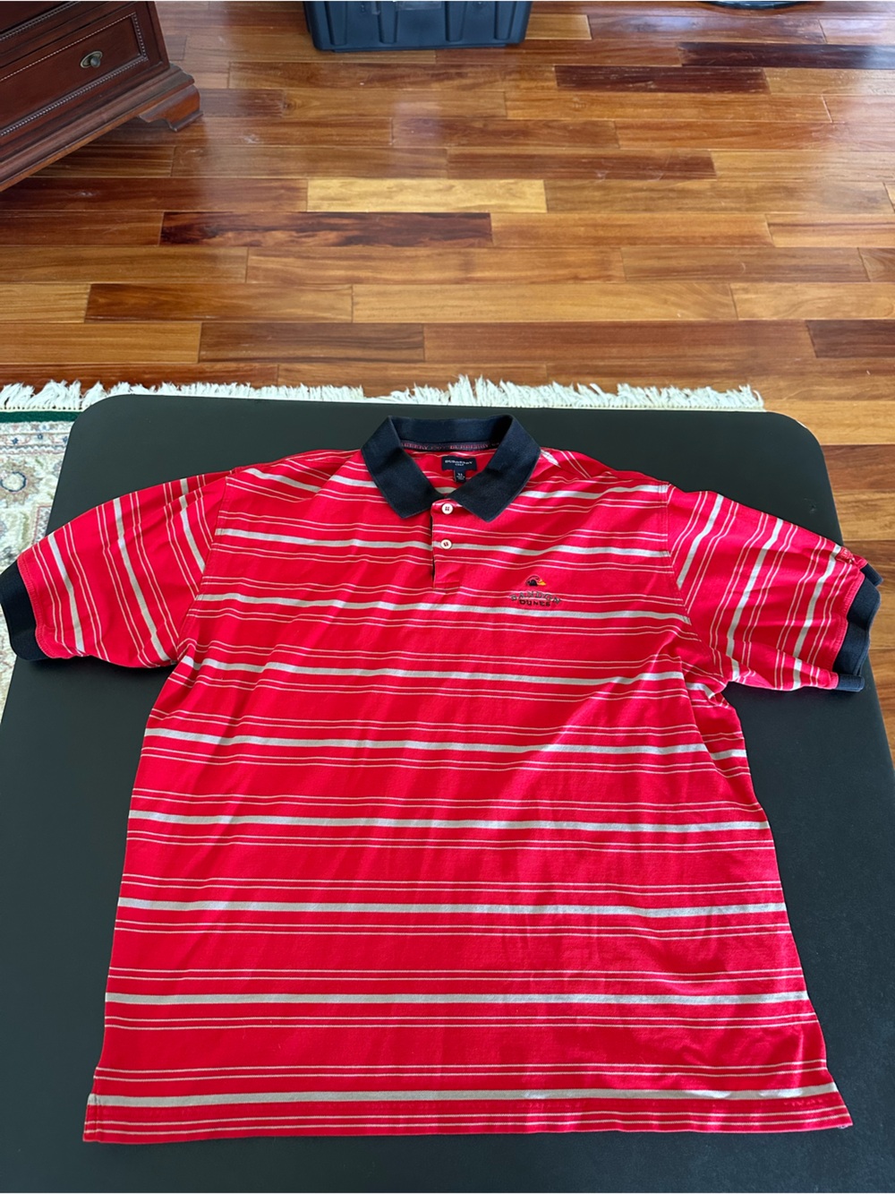 Vintage Burberry Golf Red Striped Polo Shirt with Black Collar Bandon Dunes XL